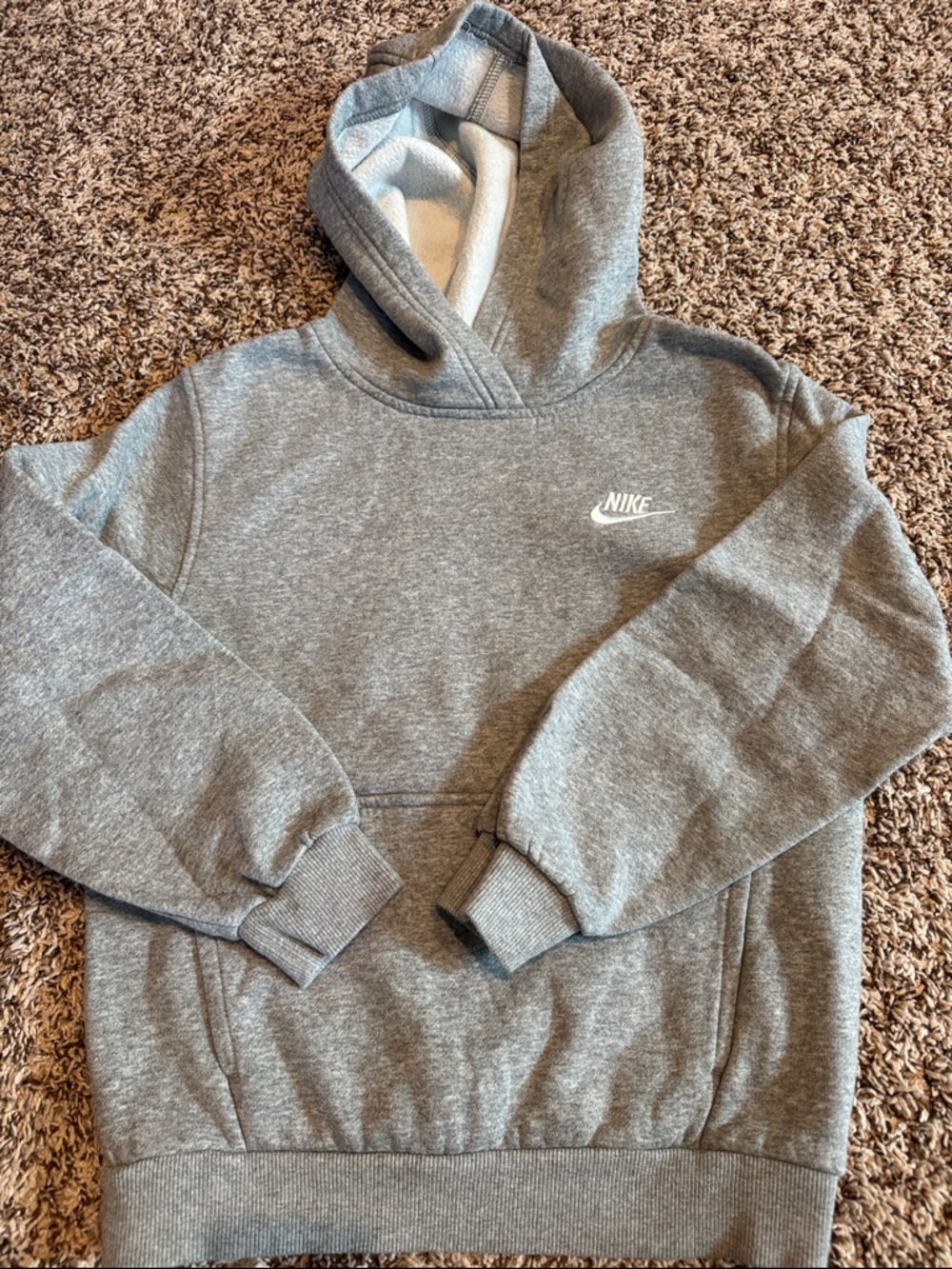 Nike kids Heather Gray Crewneck Hoodie with White Swoosh